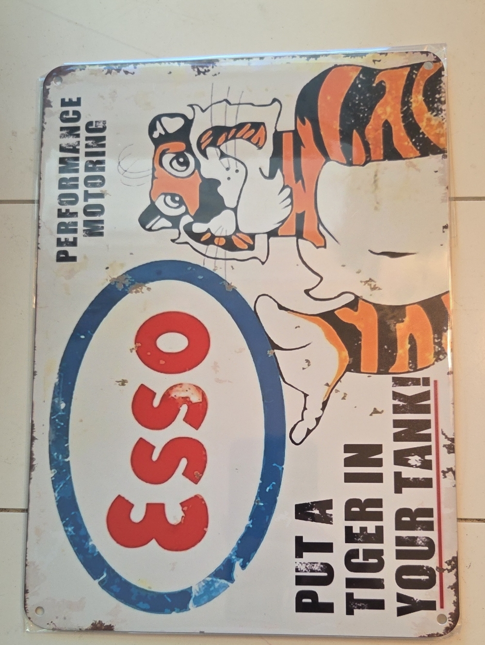 Metal - Esso Tiger Vintage Metal Sign - White, Orange, Black